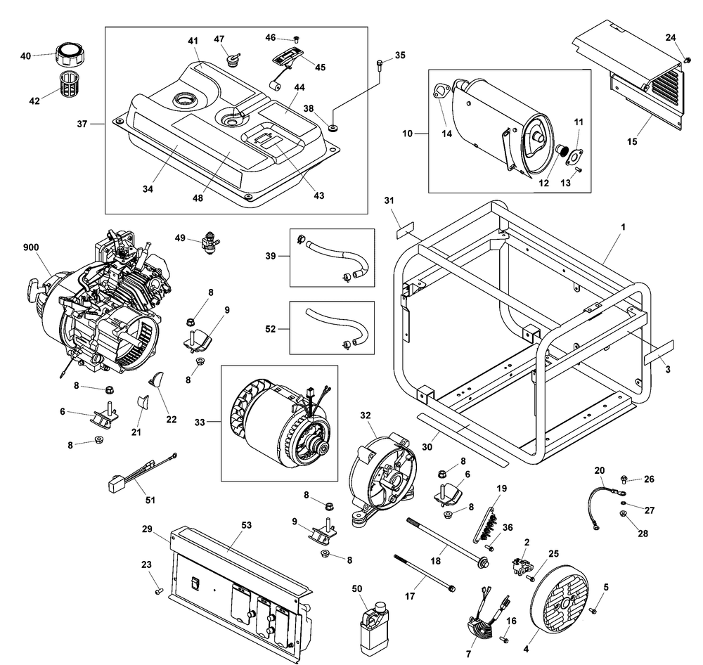 Main Unit Diagram and Parts List for 030792-00  Briggs and Stratton Generator